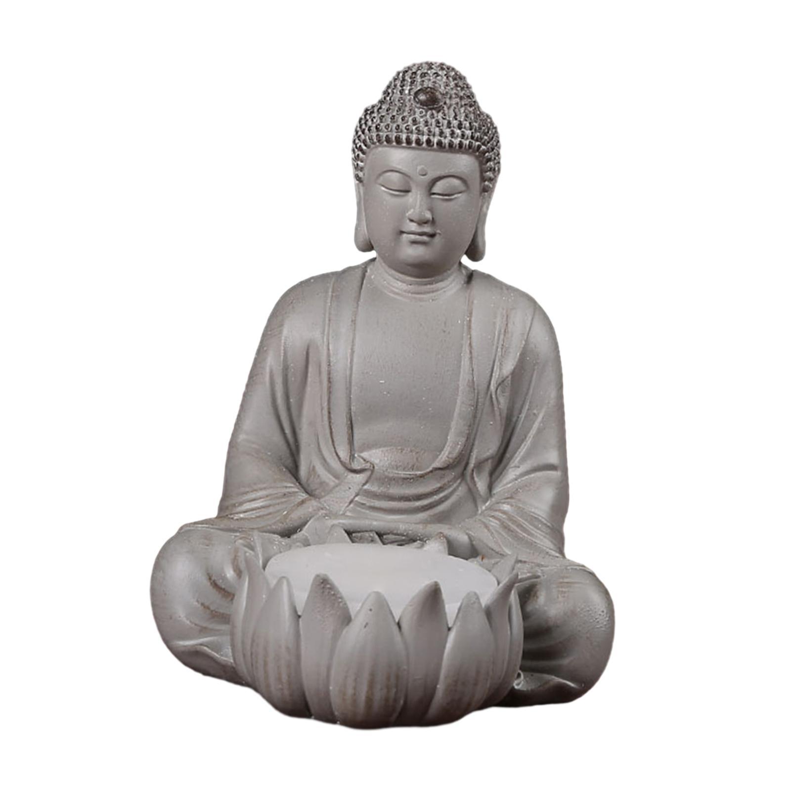 Lotus Buddha Statue Candle Holder Decorative Prop Hand Carved Resin Figurine