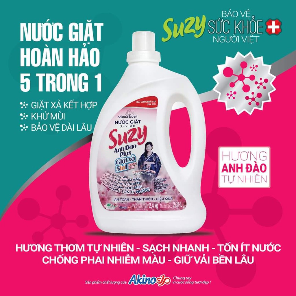 Nước giặt xả Suzy hương Anh Đào Plus 2,4kg