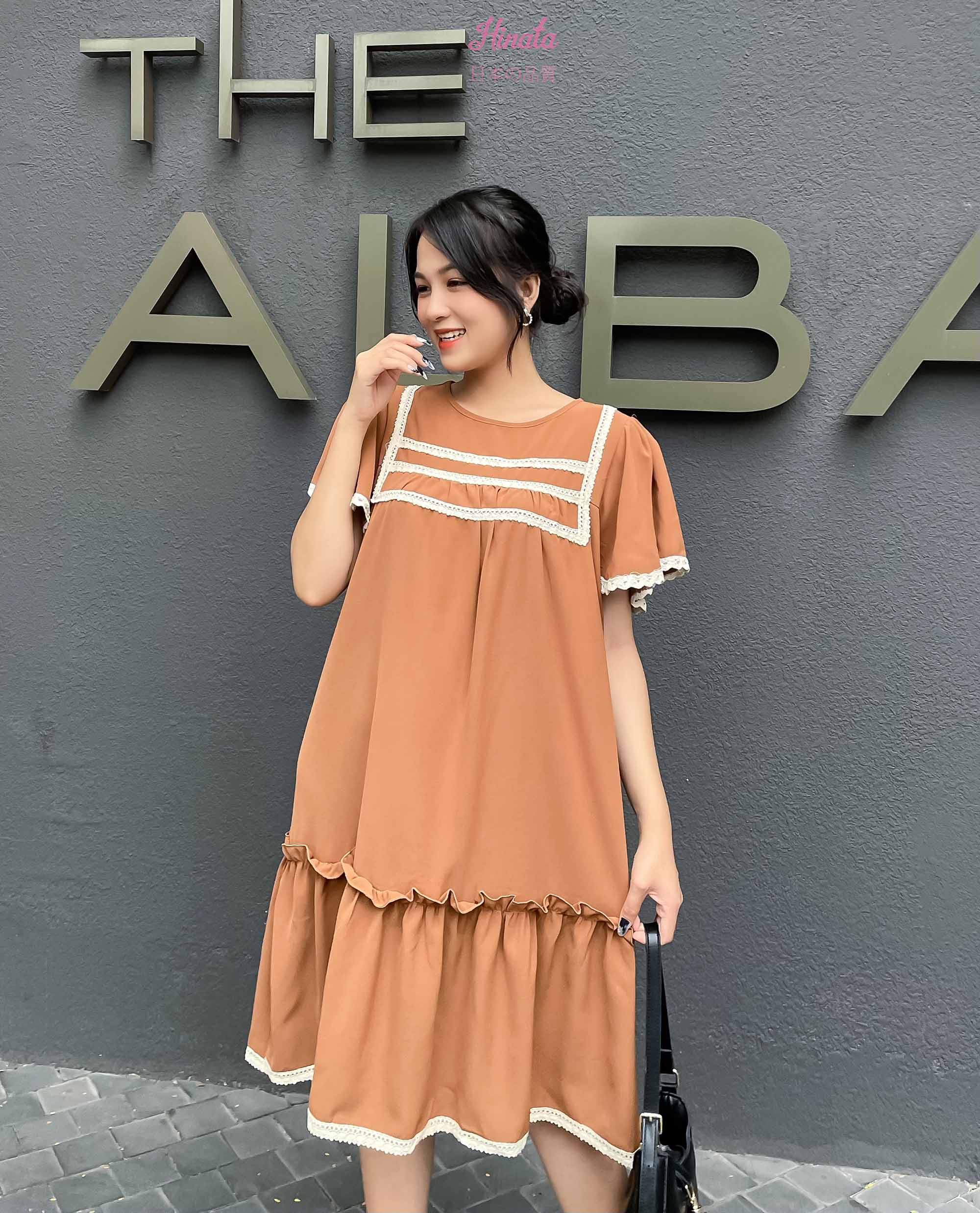 Đầm bầu  Babydoll phối đuôi váy xoè dễ thương DB034 Hinata Nhật Bản