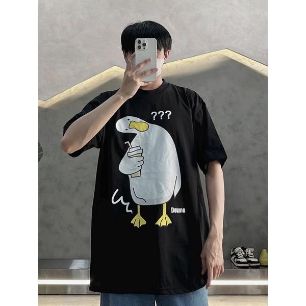 Áo thun nam áo tay lỡ 3 màu in con vịt quẹo cổ
