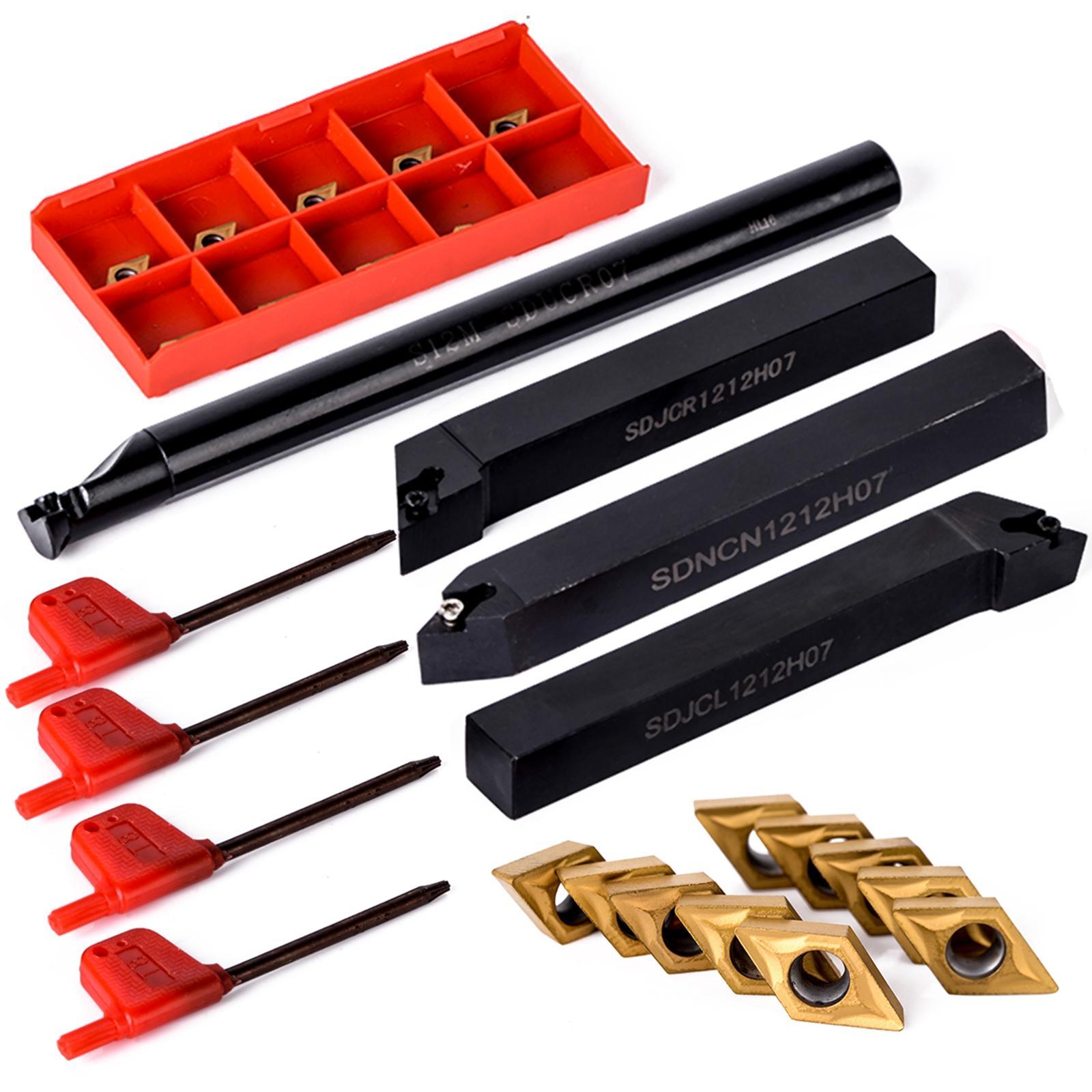 18Pcs 12mm Shank Lathe Turning Tool Holder Boring Bar with Carbide Inserts
