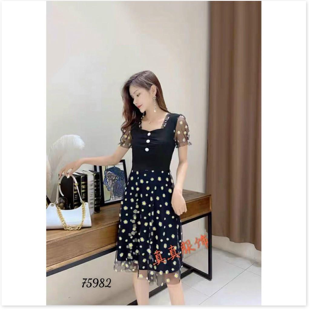ĐẦM XÒE VOAN LỤA DỰ TIỆC HỌA TIẾT HOA THÊU SIÊU XINH TÔN DÁNG CHO CÁC QUÝ CÔ KHANH AN STORE