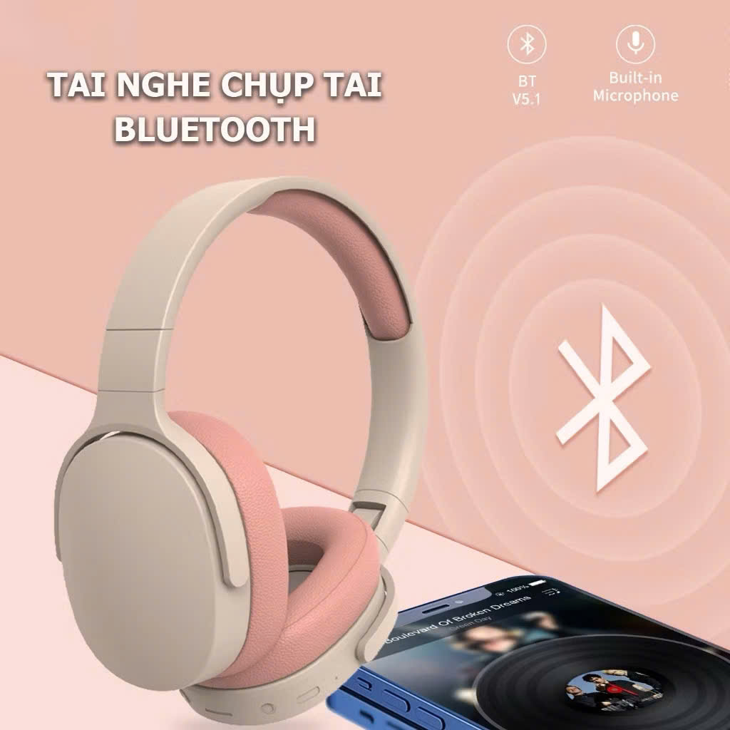 Tai nghe chụp tai bluetooth không dây âm Bass sâu trầm ấm có mic đàm thoại chống ồn, độ trễ cực thấp, gập gọn chơi game - HÀNG CHÍNH HÃNG