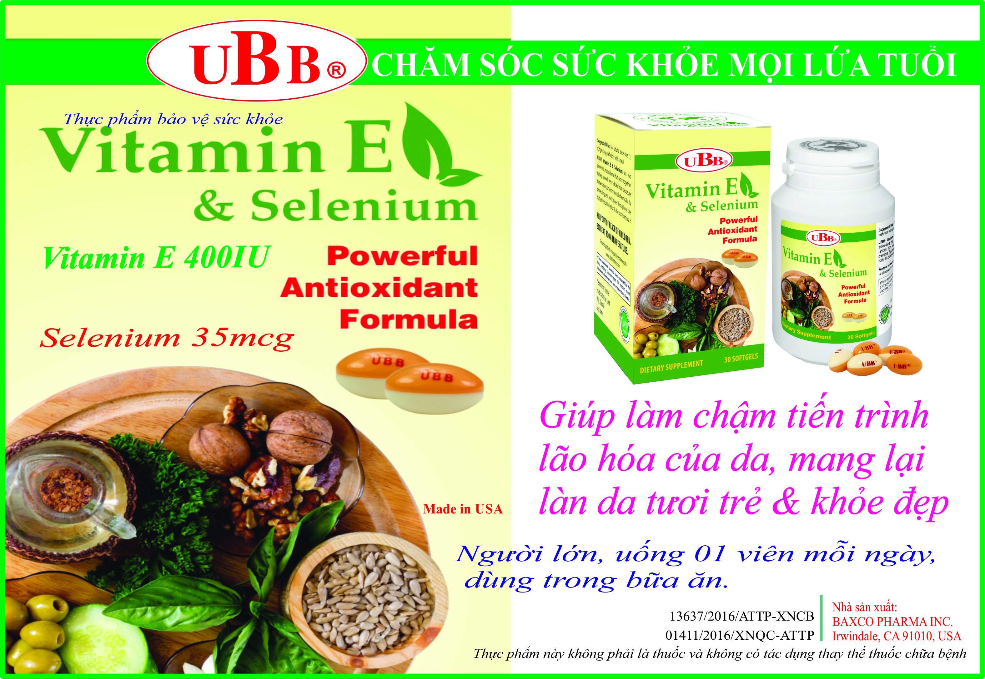 Thực Phẩm Chức Năng - UBB VITAMIN-E & SELENIUM - Hỗ trợ giúp làn da khỏe đẹp từ bên trong, ngăn ngừa lão hóa