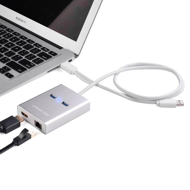 Cáp USB 3.0 To HDMI Và 2 Cổng USB 3.0 Tích Hợp LAN Gigabit 10/100/1000 Mpbs Ugreen 40255 - Hàng Chính Hãng