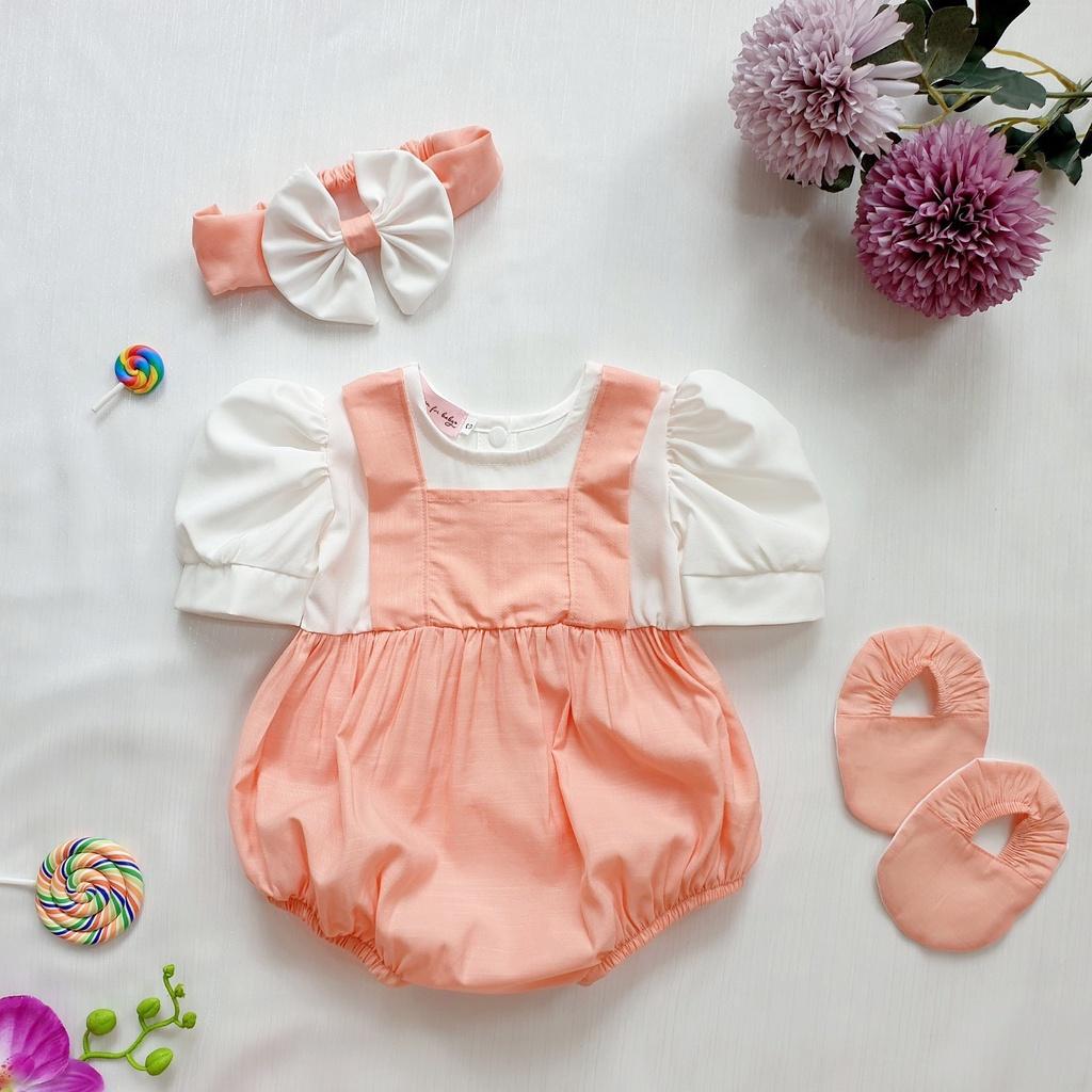 Body em bé gái sơ sinh Tặng kèm nón và giày vải Đũi lạnh cam phối lụa trắng Nau Baby Closet Quà Đầy tháng Thôi nôi