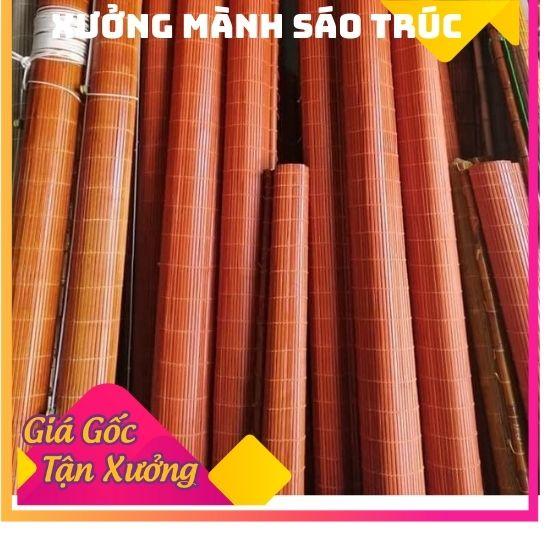 Mành sáo trúc che nắng Ban công rộng 1m25 x cao 1m50,Rèm trúc che mưa hành lang ,màn sáo tre mái hiên sơn pu màu cánh gián có dây kéo đầy đủ