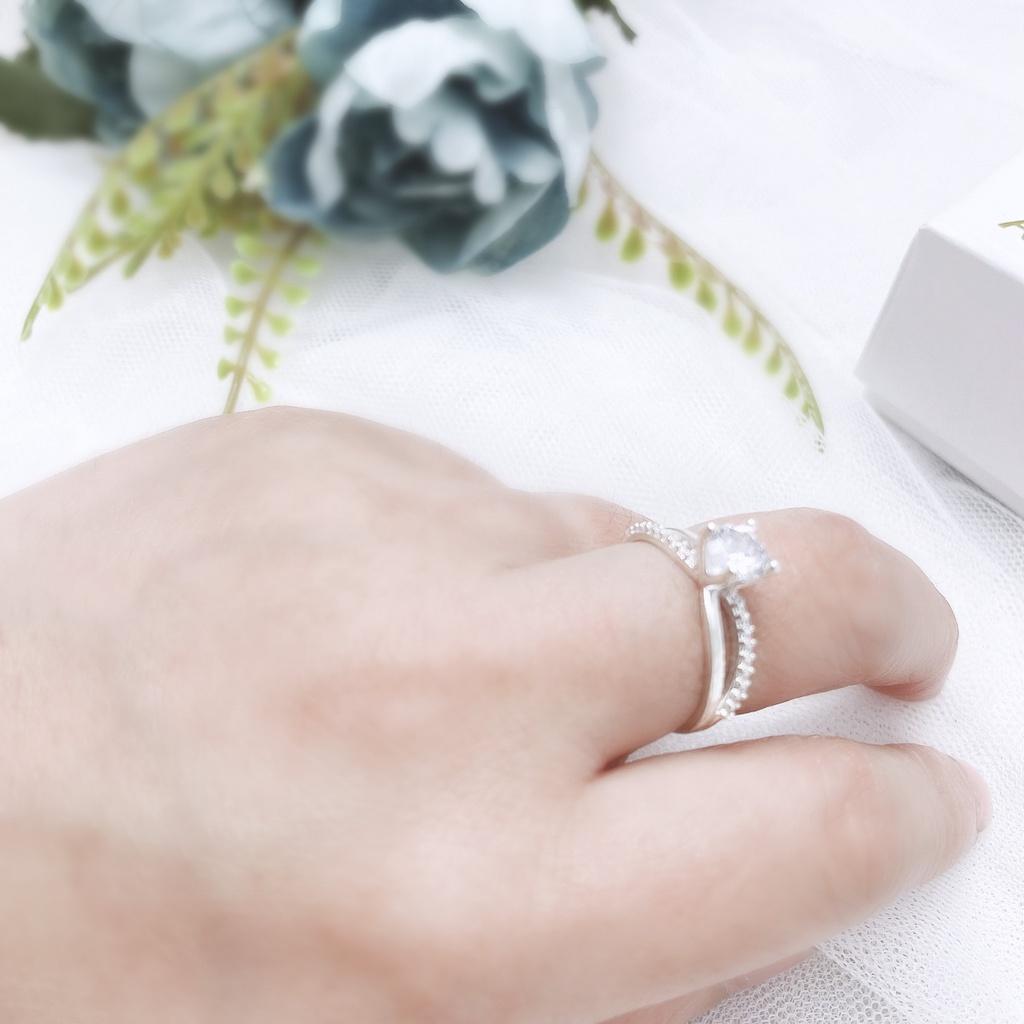 Nhẫn bạc ATJ9034 , nhẫn nữ đính đá thân chéo ANTA Jewelry