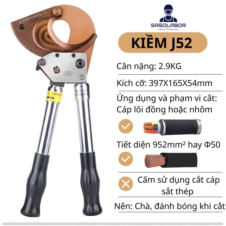 J52 Dụng cụ kiềm kềm kìm nhông cắt cáp điện lực đồng nhôm sắt thép ACSR