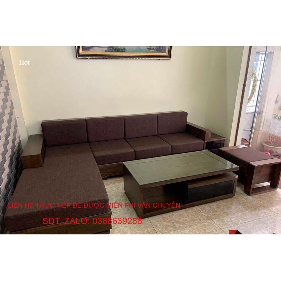 Bộ bàn ghế phòng khách Sofa góc L gỗ sồi Nga