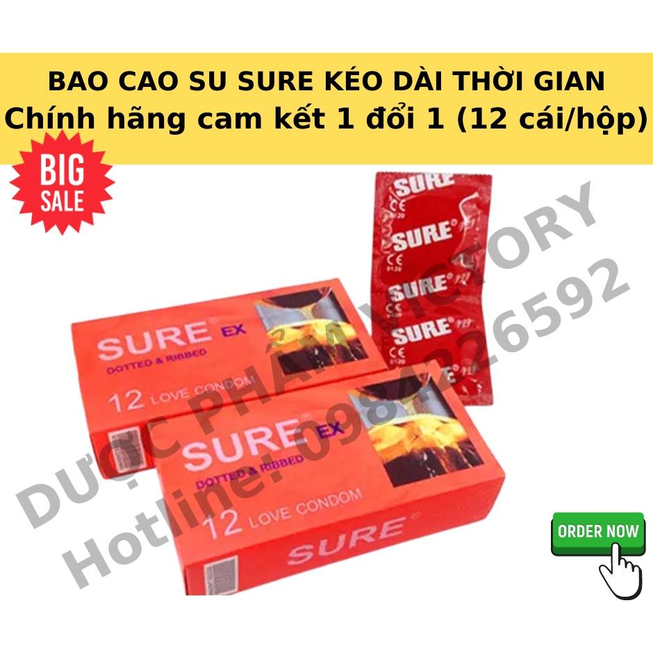 Bao Cao Su Kéo Dài Thời Gian SURE Ex có Gân Gai Tăng Cảm Giác (12 cái/hộp)