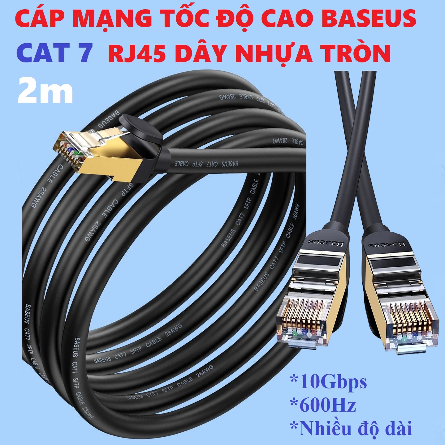 Cáp mạng LAN Cat 7 tốc độ cao 10Gbps dây tròn thân to Baseus SevenTypes of RJ45 Gigabit Network Cable _ hàng chính hãng