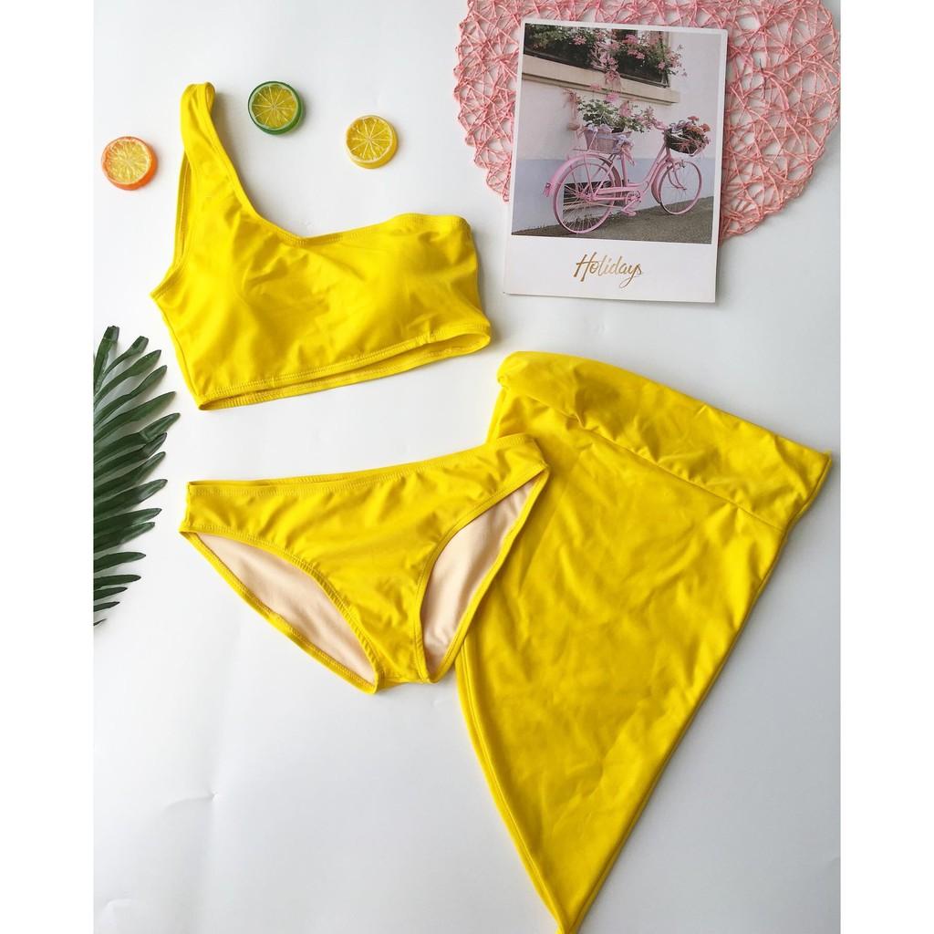 Bikini lệch vai kèm khăn quấn ( set 3 món)