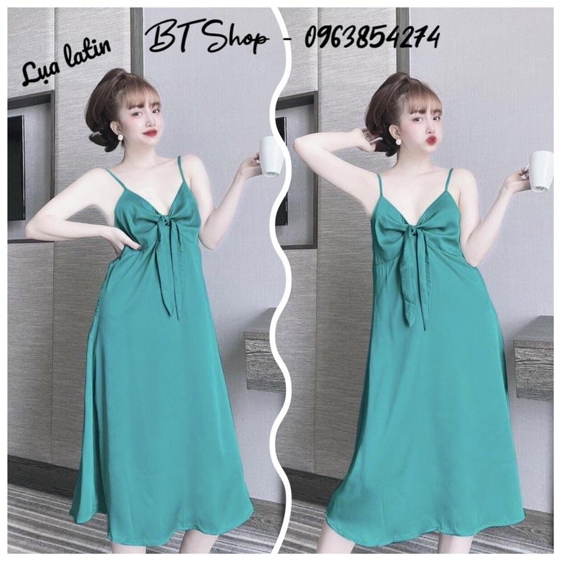 Đầm váy ngủ mặc nhà lụa latin 2 dây màu trơn freesize 42-57kg