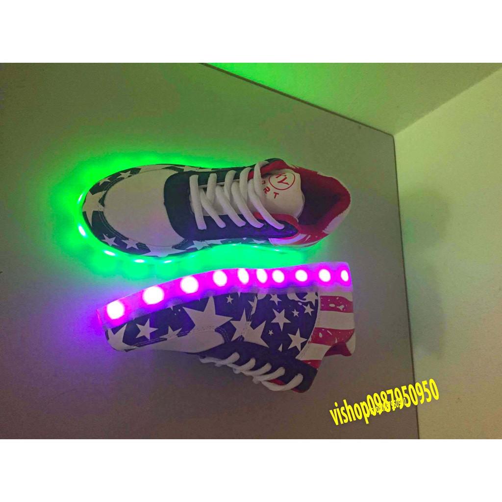 Giày Phát Sáng Đèn Led 7 Màu Mẫu Cờ Mỹ-Giày cờ Mỹ phát sáng 8 chế độ sáng 7 màu phong cách cá tính