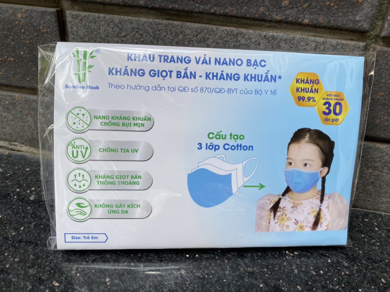 COMBO 5 CÁI KHẨU TRANG VẢI TRẺ EM BAMBOO MASK