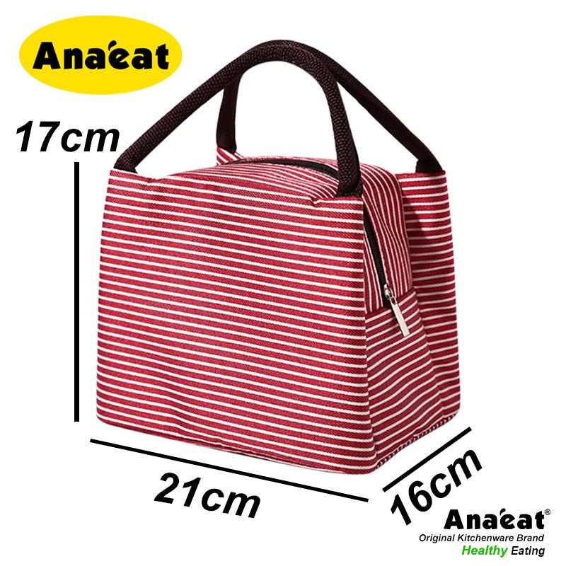 Túi Đựng Hộp Cơm Trưa ANAEAT Chất Liệu Canvas Giữ Nhiệt Kẻ Sọc Thiết Kế Tiện Dụng Để Mang Đi Dã Ngoại Dành Cho Bé