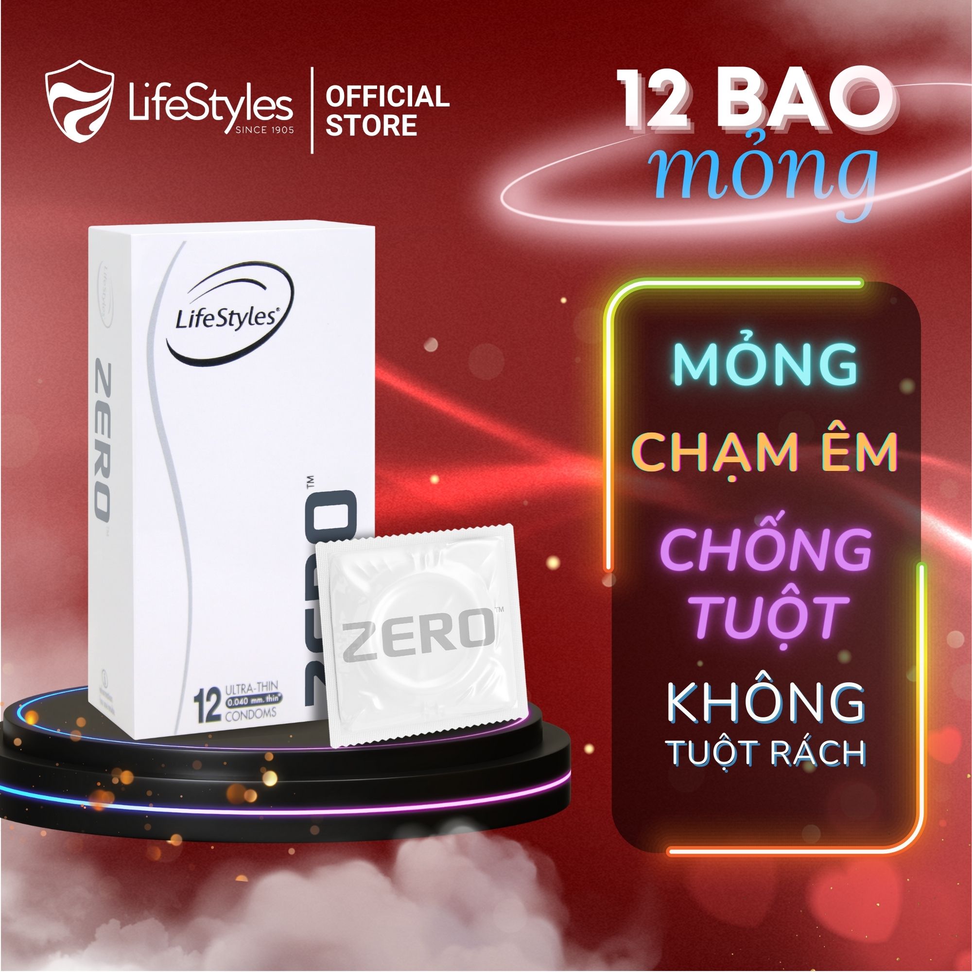 Bao Cao Su LifeStyles ZERO Cao Cấp Siêu Mỏng Tuyệt Đối, Dẻo Dai - Hộp 12 bao