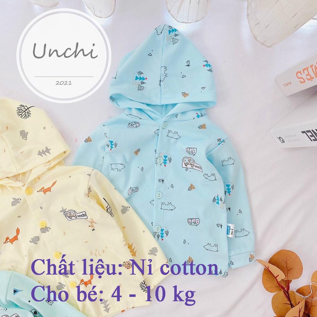 Áo khoác cho bé trai bé gái sơ sinh 0 18 tháng nỉ có mũ quần áo trẻ em unchi AK4