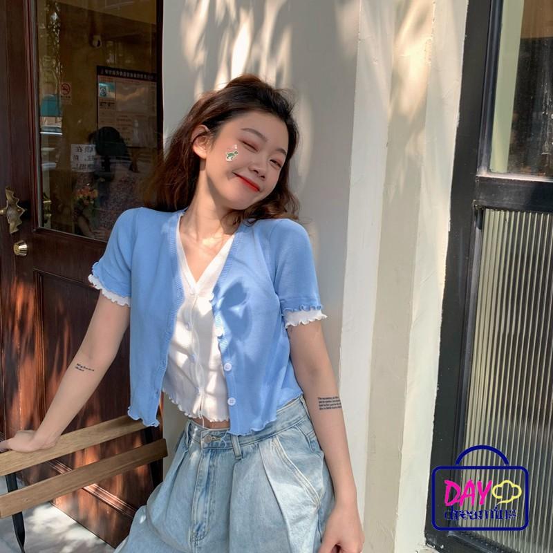 Áo Khoác Cardigan Dệt Kim Cổ Chữ V Màu Trơn Thời Trang Mùa Hè Cho Nữ