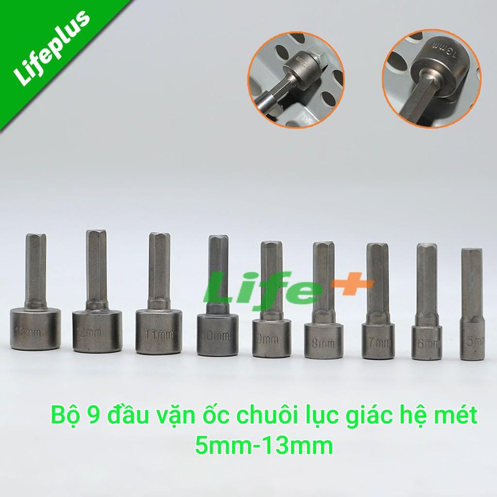 Bộ 9 đầu vặn ốc chuôi lục giác hệ mét từ 5mm-13mm