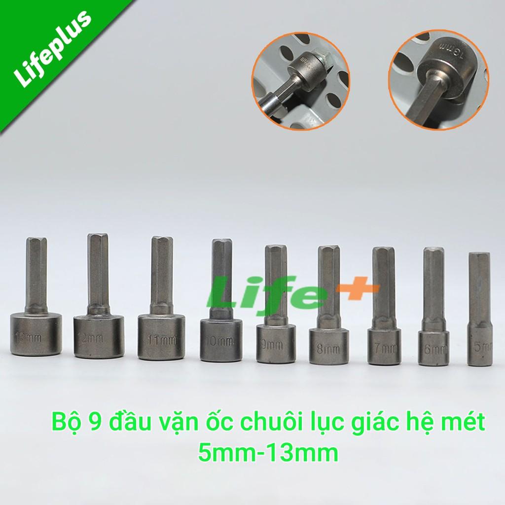 Bộ 9 đầu vặn ốc chuôi lục giác hệ mét từ 5mm-13mm