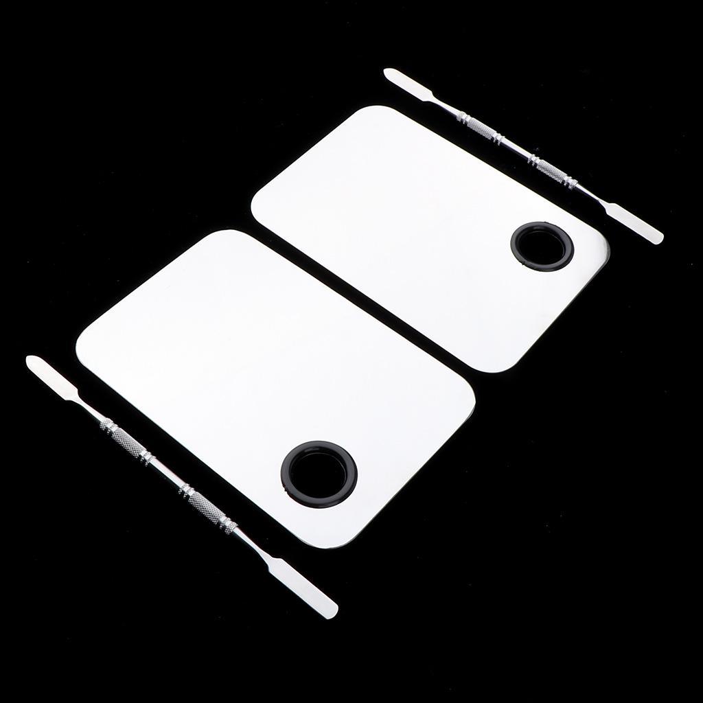 4 Makeup Cosmetic Nail Art Mixing Paint Palette Stainless Spatula Tray Tools