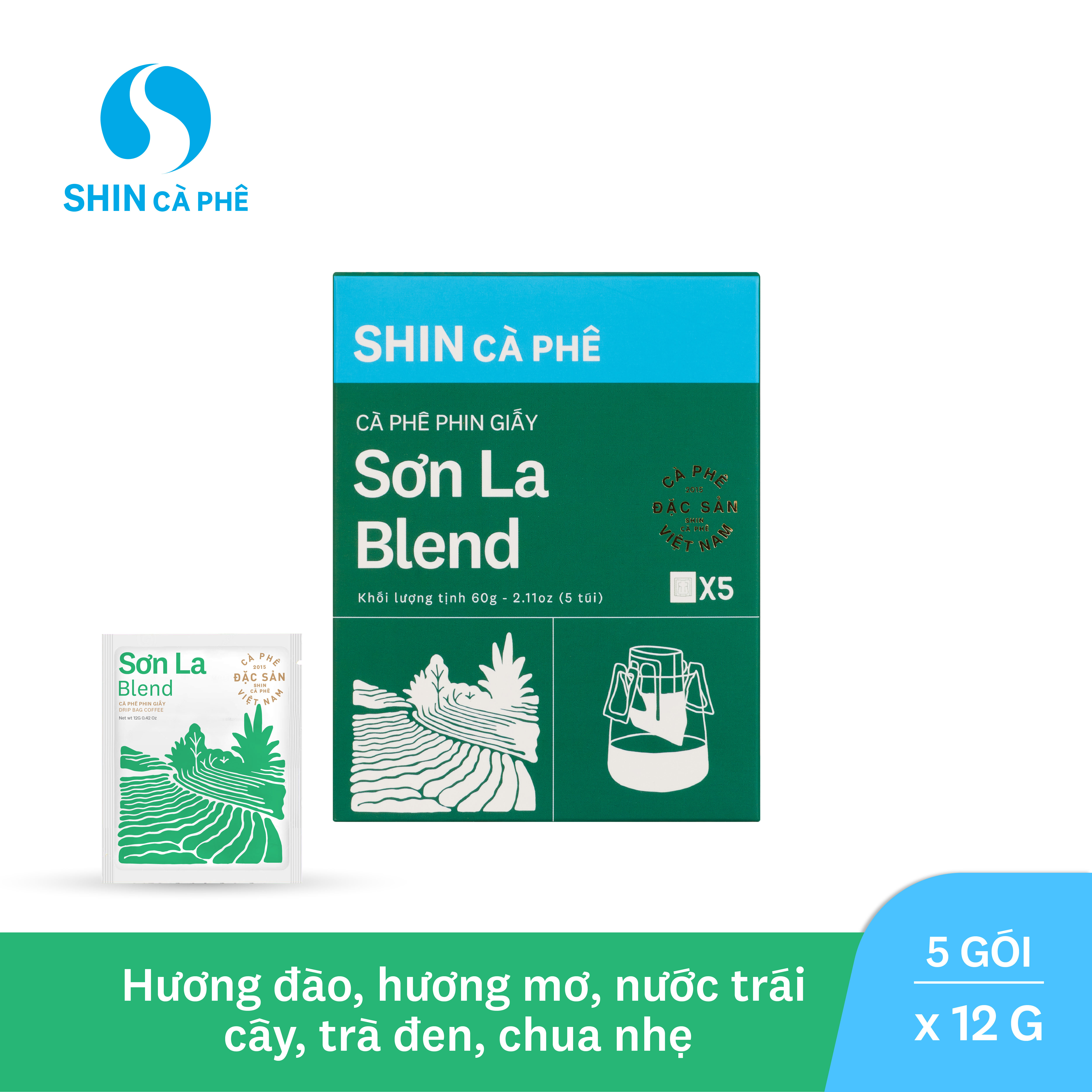 SHIN Cà Phê - Sơn La Blend Phin Giấy tiện lợi hộp 5 gói