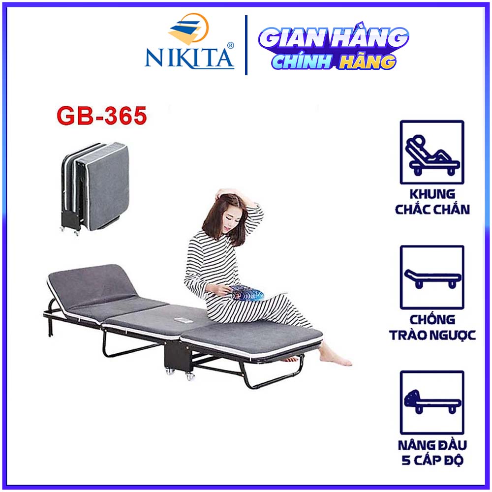 Giường Ngủ Gấp Gọn Thông Minh Nikita, Xếp Thành Ghế Sofa Dễ Di Chuyển - D180 X R65 X C26 Cm - Xám Xanh Nhạt