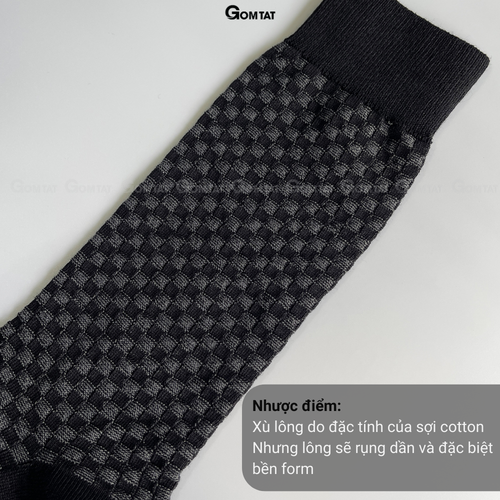 Tất nam công sở cổ cao 27cm, vớ nam đi giày tây họa tiết đen caro xám chất liệu cao cấp - GOM-TAY12-DENCAROXAM