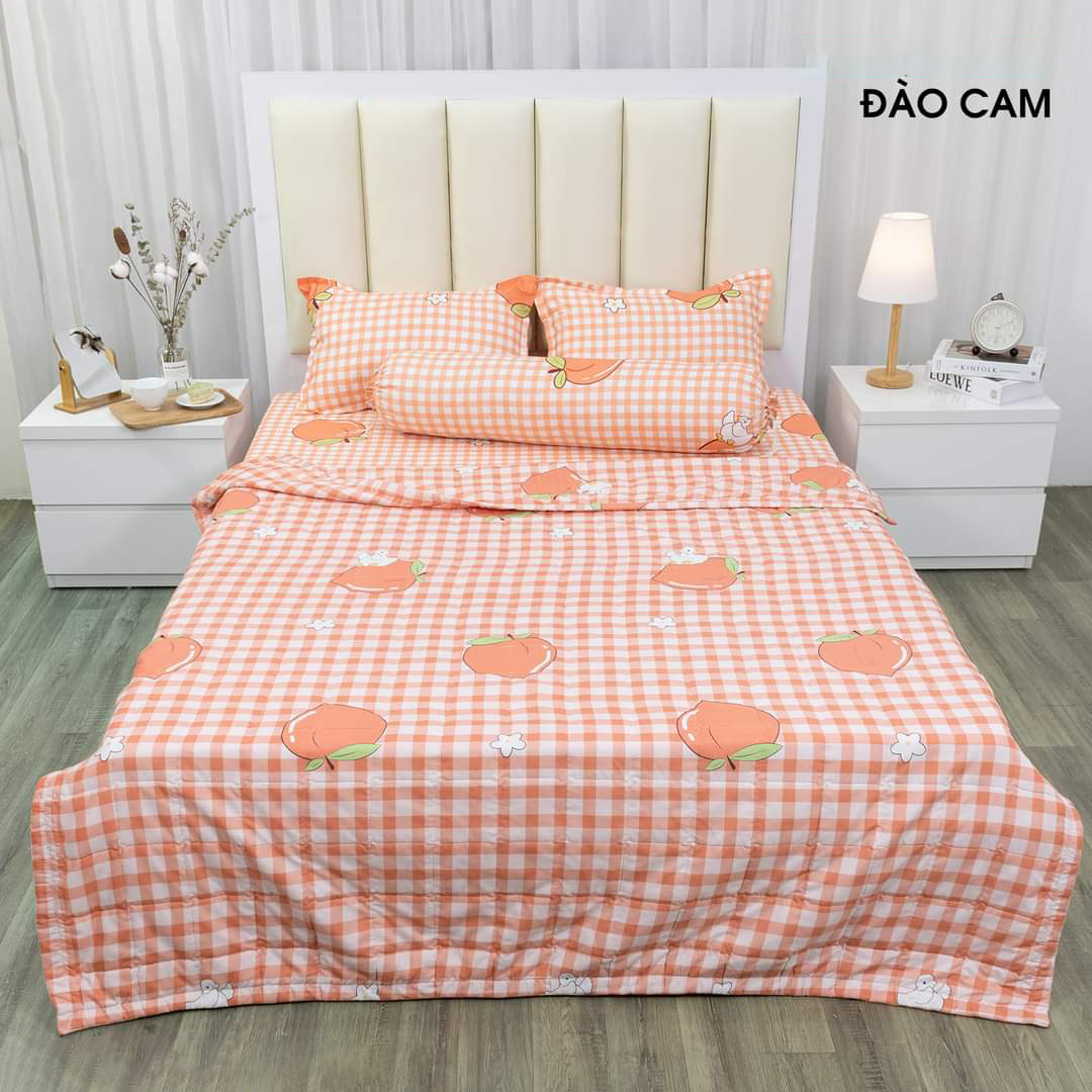 Bộ 5 Món Chăn Ga Gối Đào Cam Cotton Poly Phong Cách Hàn Quốc