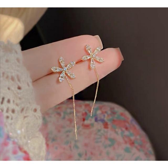Khuyên tai bông tai nữ hoa đính ngọc thả đẹp Ring House