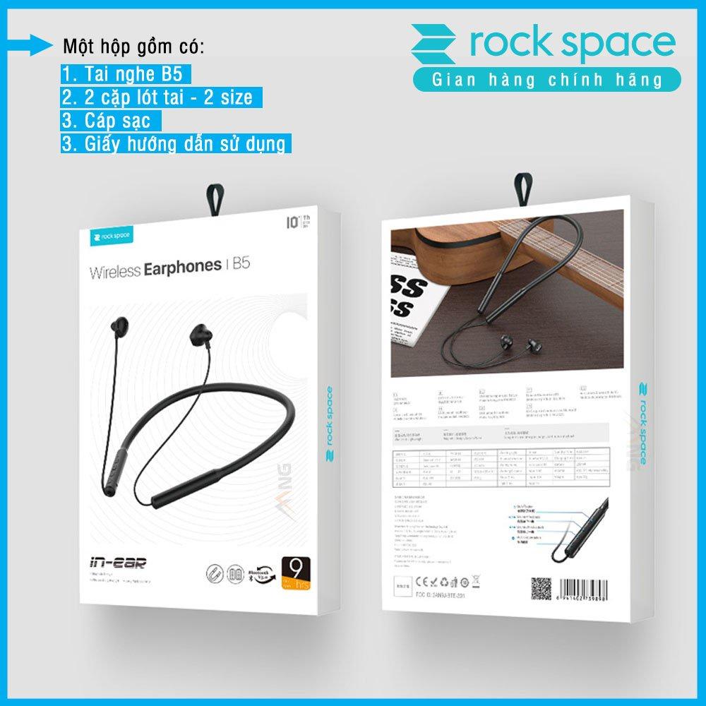 Tai nghe bluetooth không dây thể thao Rockspace B5 dành cho chạy bộ, tập GYM, thiết kế nhét tai, có micro, Pin 10 tiếng - Hàng chính hãng