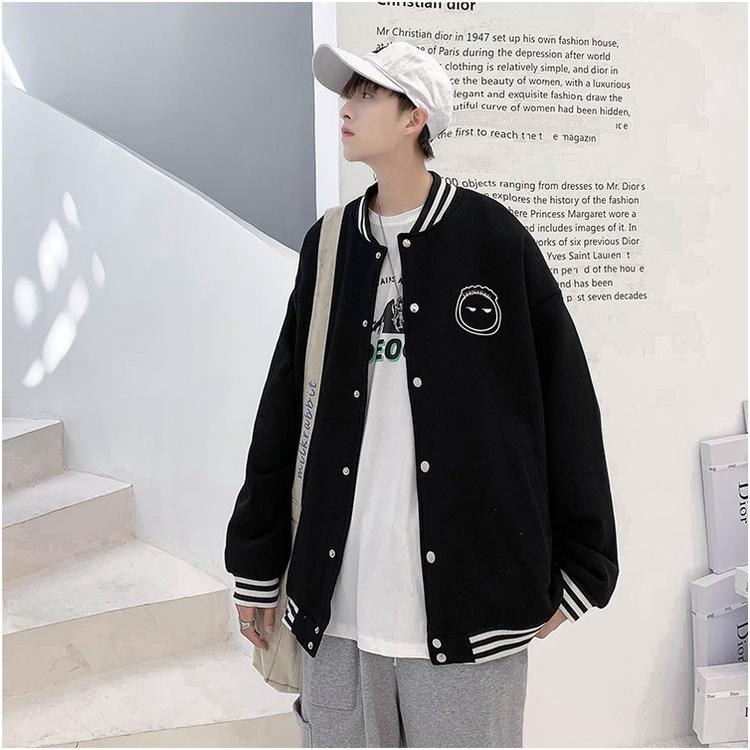 Áo khoác bomber nam nữ jacket nỉ hai lớp dày dặn, áo bomber nỉ  form to rộng unisex in hình cậu bé đầu đinh siu cute