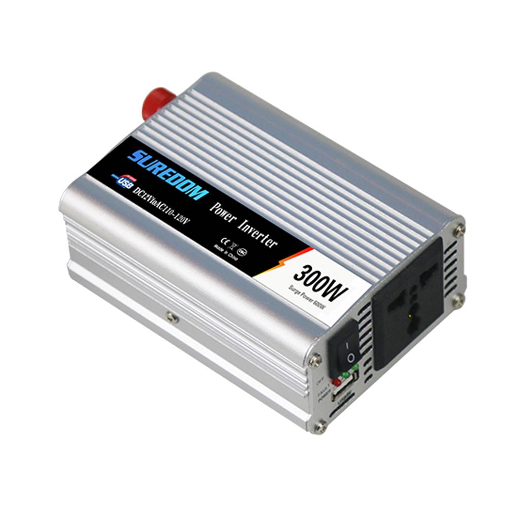 Car Power Inverter DC12V to AC110V 300W USB Charger Adapter Sliver Auto Replacement