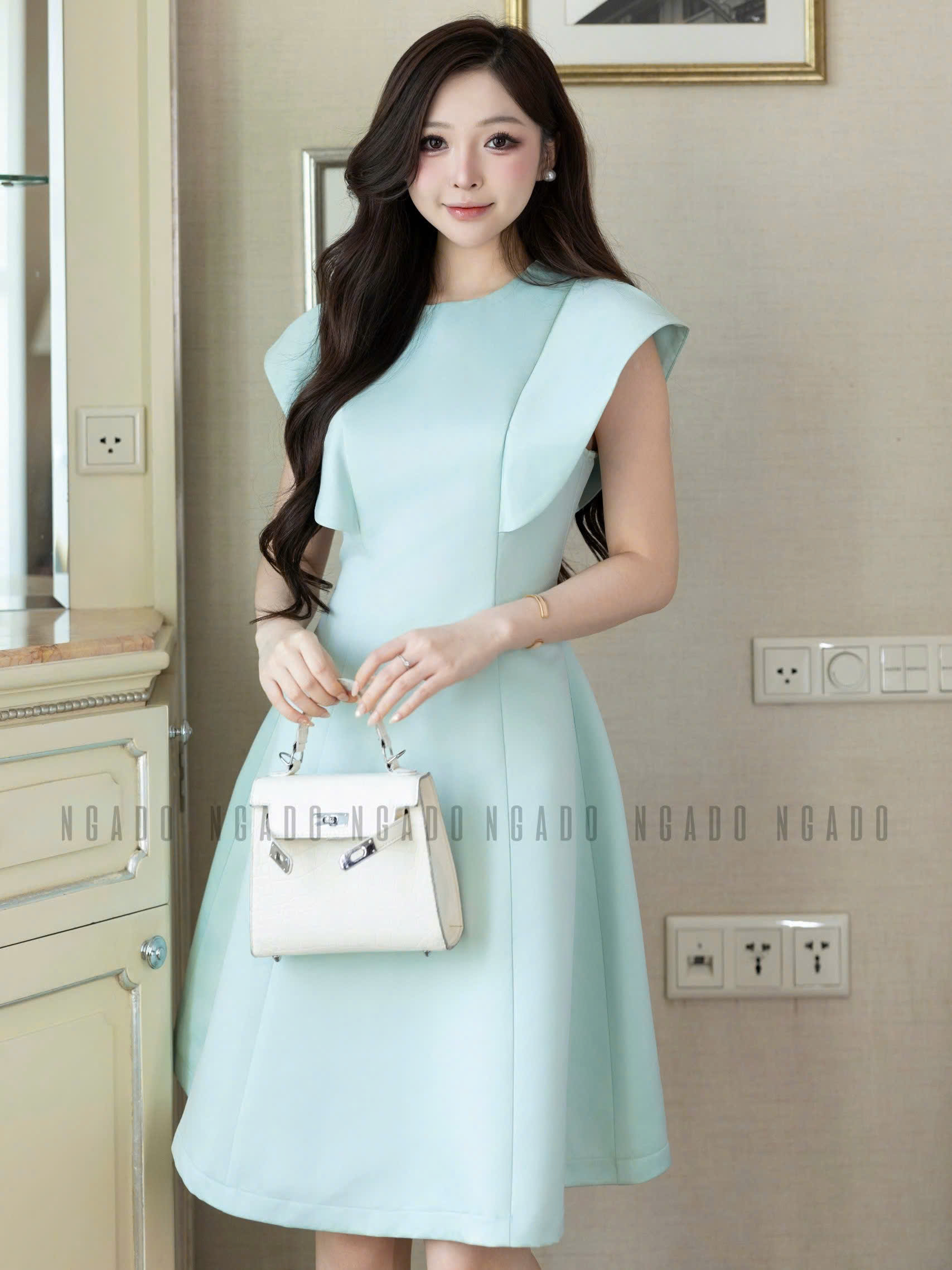 Đầm xanh mint cánh tiên NGADO , đầm dự tiệc , đầm xuống phố