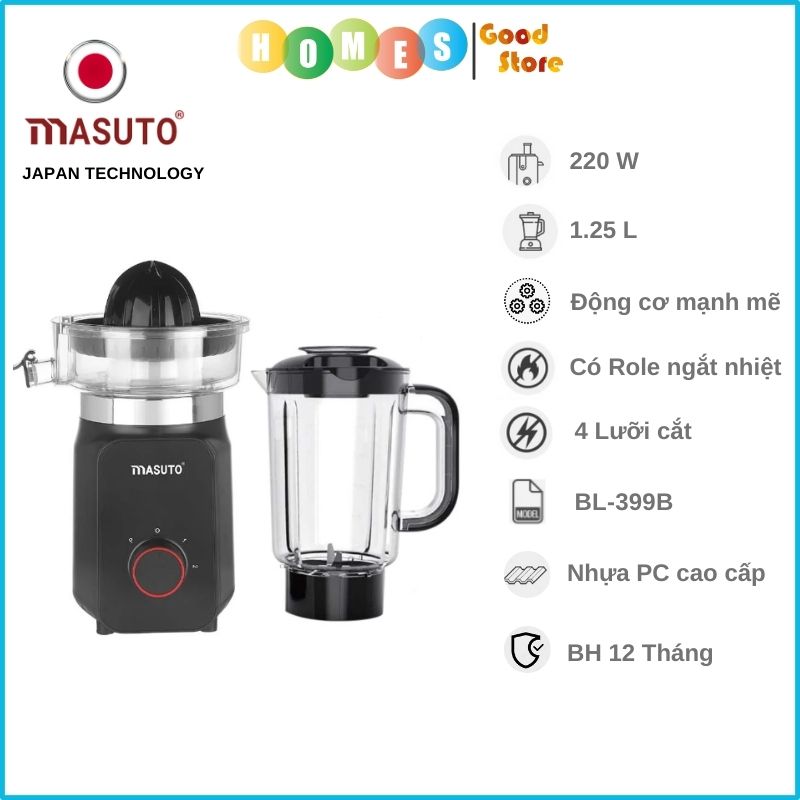 Máy Xay Sinh Tố Kiêm Máy Vắt Cam MASUTO Công Nghệ Nhật Bản Dung Tích 1.25L Công Suất 700W - Hàng Chính Hãng