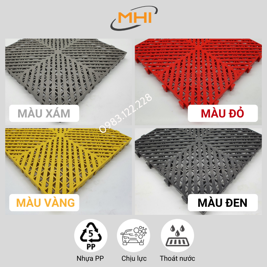 Vỉ nhựa lót sàn gara ô tô MHI - Cao 2.5 cm / trung tâm chăm sóc xe ô tô, khu vực rửa xe ô tô