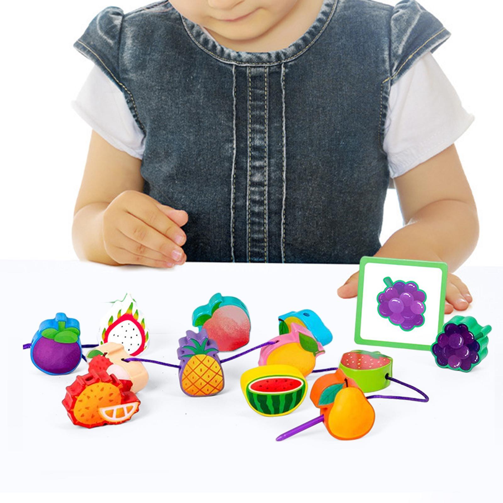 Wooden Threading Beads Toy Sorting Blocks Matching Game for Nursery Travel