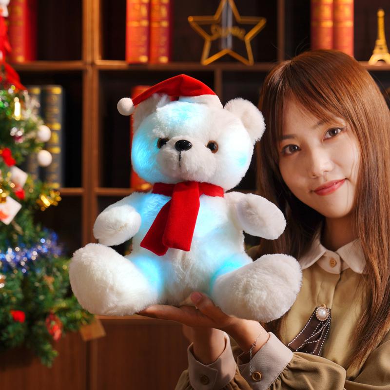 Sáng Tạo Sáng Đèn LED Gấu Giáng Sinh Con Thú Nhồi Bông Sang Trọng Đồ Chơi Phát Sáng Gấu Bông Búp Bê Có Nhạc Giáng Sinh Quà Tặng Cho Trẻ Em gối