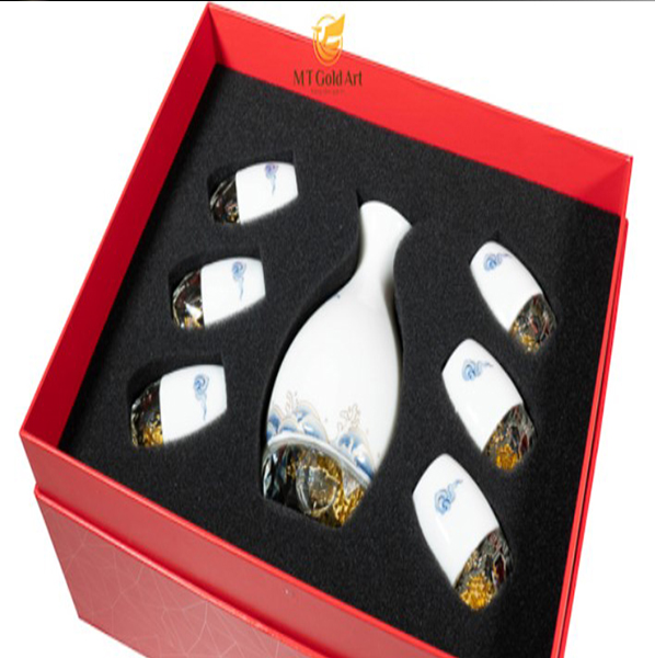Bộ bình ly pha lê sứ đúc vàng GP03 MT Gold Art- Hàng chính hãng, trang trí nhà cửa, quà tặng dành cho sếp, đối tác, khách hàng