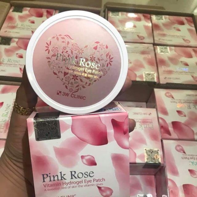 Mặt Nạ Đắp Mắt 3W Clinic Pink Rose Vitamin Hydrogel Eye Patch 90g (60 Miếng hộp hồng Hàn Quốc)