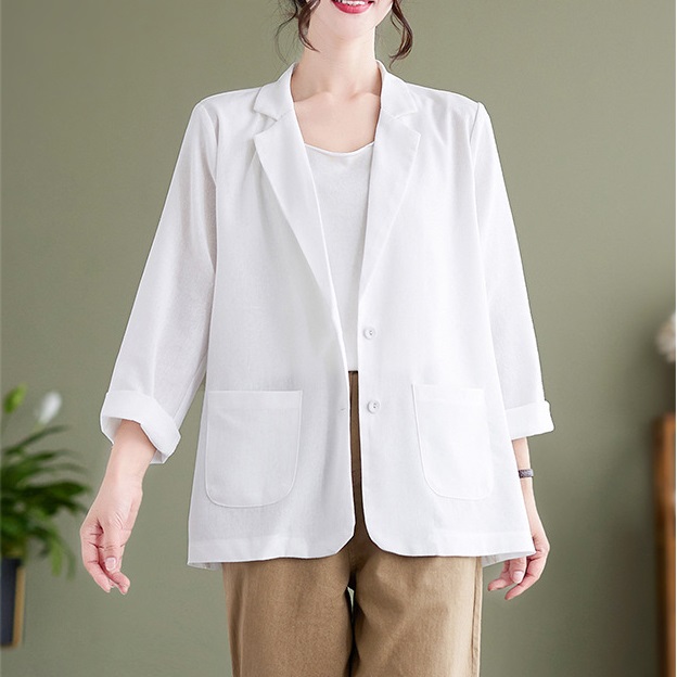 Áo blazer nữ công sở dài tay, kiểu dáng cơ bản dễ mặc, chất liệu linen bột cao cấp CS03