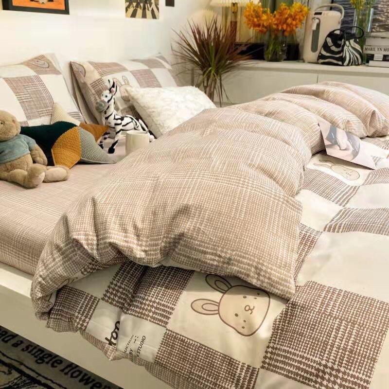 Set Chăn Ga Gối Cotton Organic 100%cotton Hàng Nhập Khẩu Cao Cấp 4 Món Thỏ Nâu