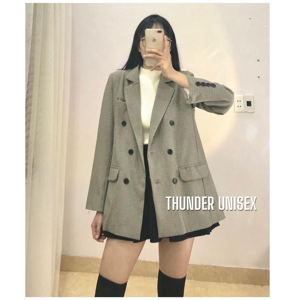 Áo Blazer Kẻ Tay Dài Áo Vest Nữ 2 Lớp Dày Dặn Kiểu Dáng Hàn Quốc Form Chuẩn ThunderUnisex Áo Khoác Cho Nữ