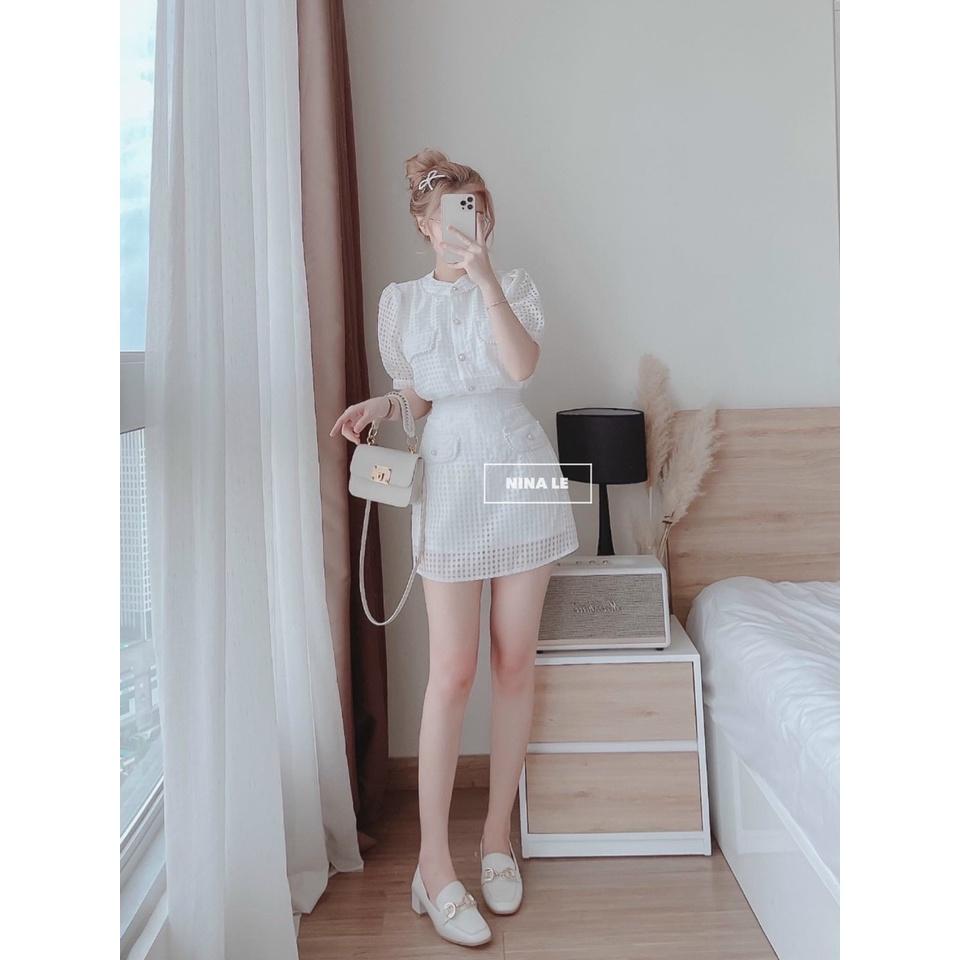 Set bộ đồ nữ tiểu thư đính nút sang chảnh, cute dành cho các nàng đi chơi, dạo phố