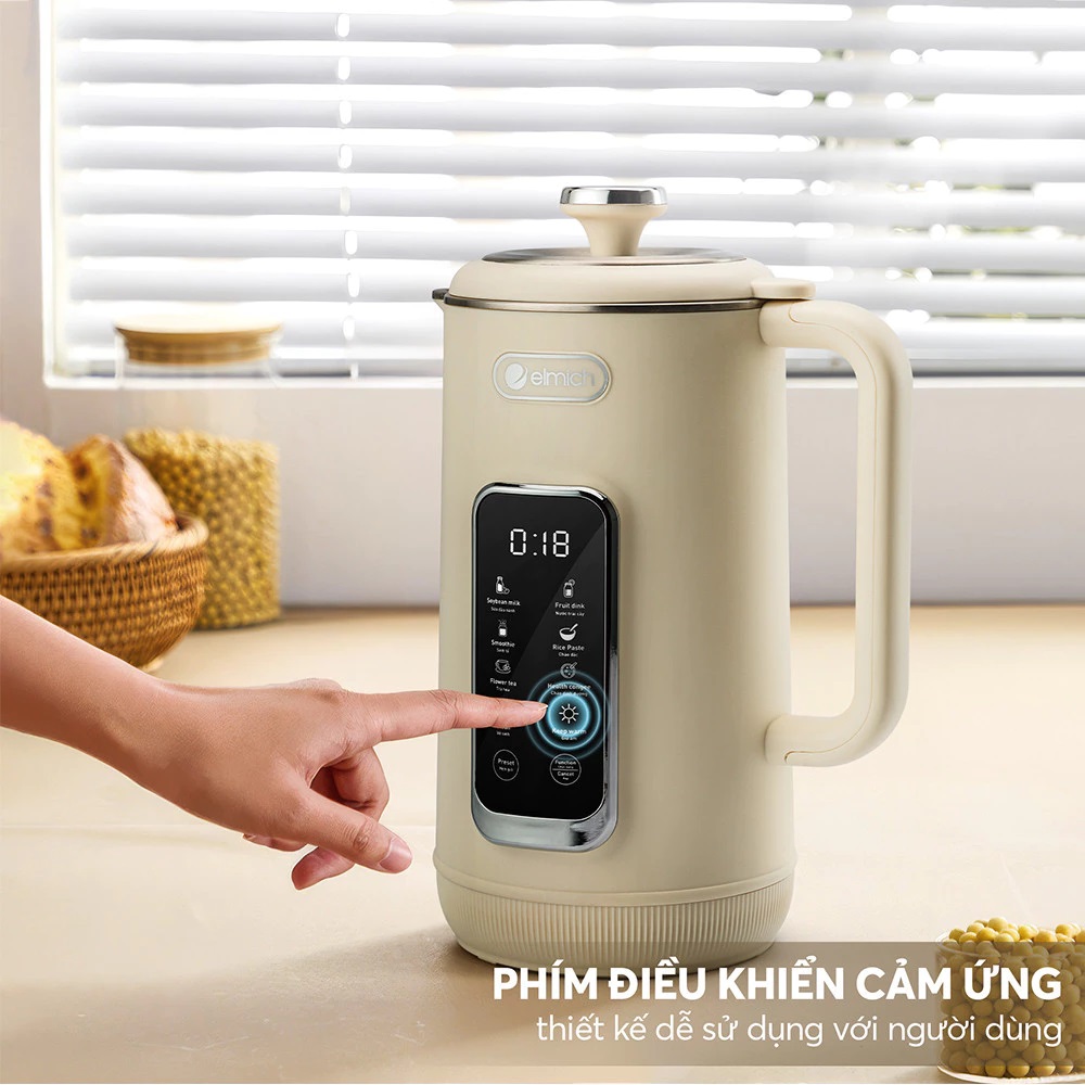 Máy làm sữa hạt Elmich 1L CBE-8650, công suất nấu 600w, công suất xay 300w, 7 chế độ nấu, tự làm sạch, điều khiển cảm ứng- Hàng chính hãng