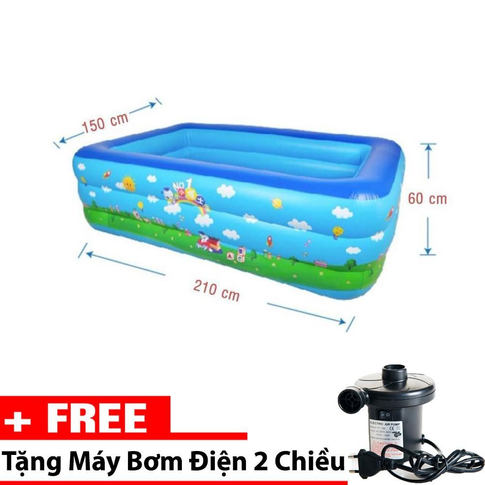 Bể bơi phao 3 tầng cho bé size to 210x145x65cm siêu thích