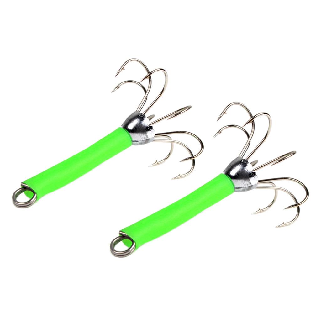 2 Pieces Fishing Lures Squid Jigs Hooks Freshwater Saltwater Bait Green