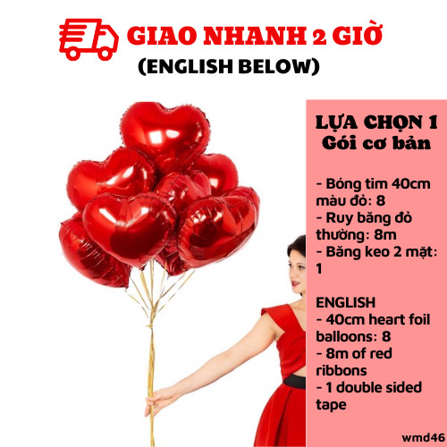 Bộ bong bóng trang trí hình trái tim trang trí ngày 8/3 màu đỏ wmd46